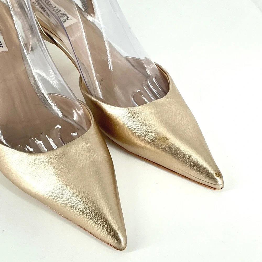 Badgley Mischka Size 8 Champagne Gold Leather Rhinestone Bow Kitten Heel NEW$255